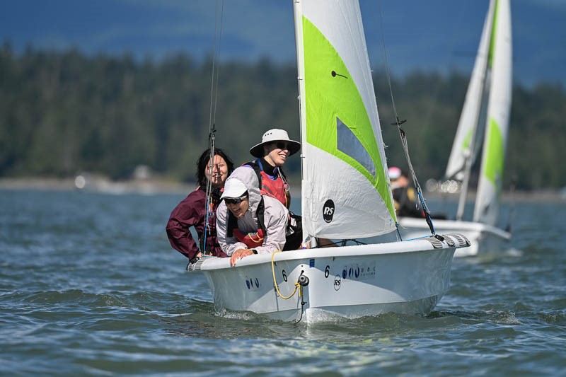 Marie, Jackie and Keyan racing a UBC Sailing RS Quest. Photo: Josh Ip.